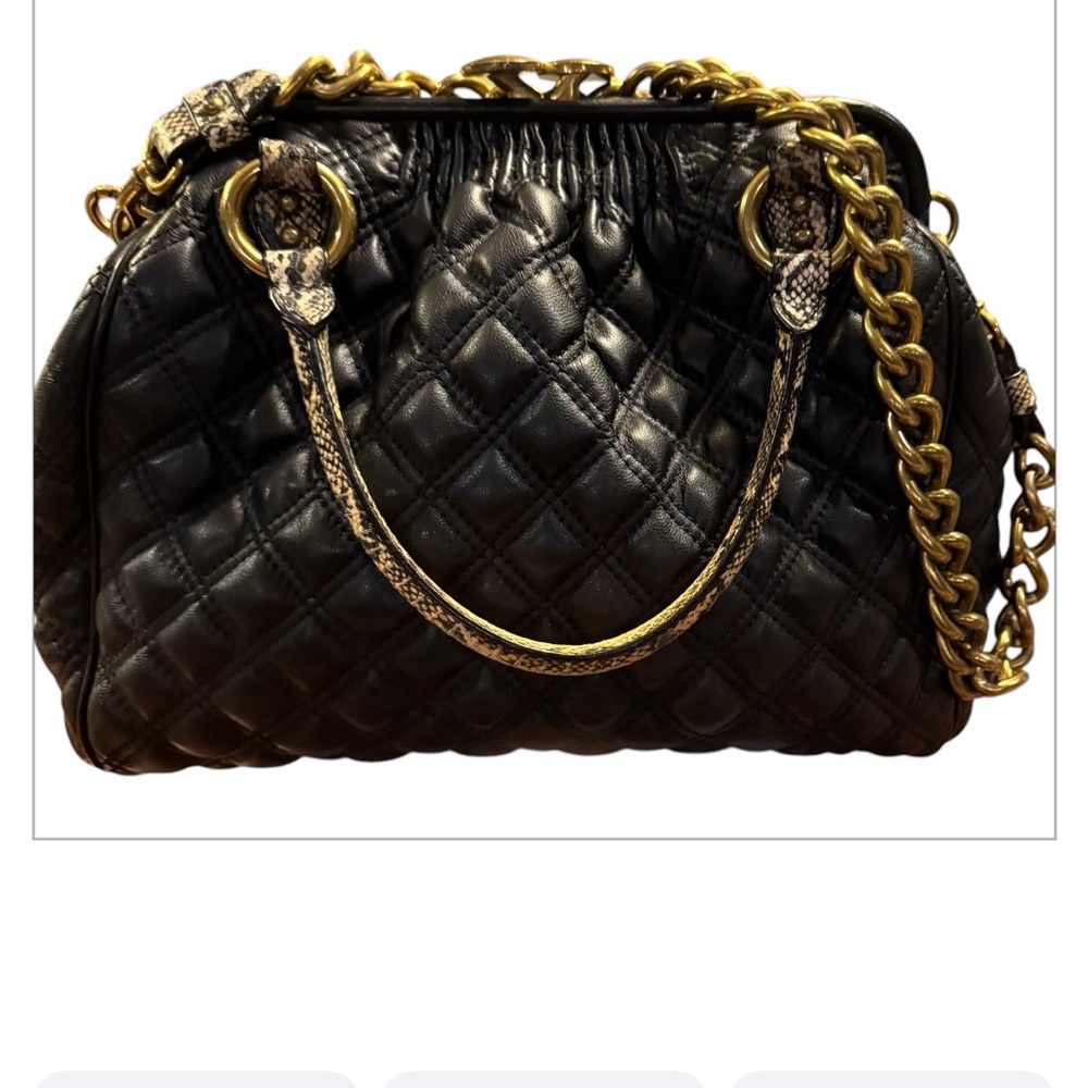 Marc Jacobs Black Leather Quilted Large Stam bag w/ Snakeskin MSRP$1,495 dustbag - Picture 2 of 13